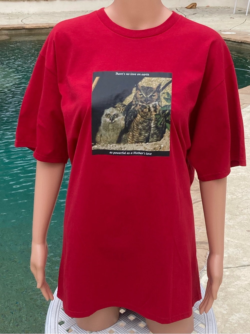 Mother’s Day Owl and Baby Red Graphic Short Sleeve Tee New